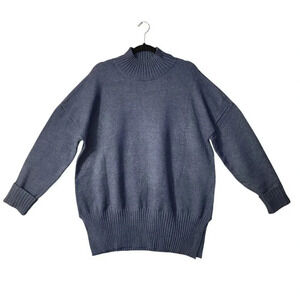 New Sweater Women's Size XXL Denim Blue Oversized Fit Ribbed Long Side Slits